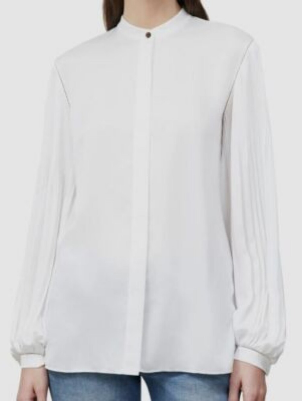 LAFAYETTE 148 Women's White Layla Plisse Sleeve Button-up Blouse Top Size M